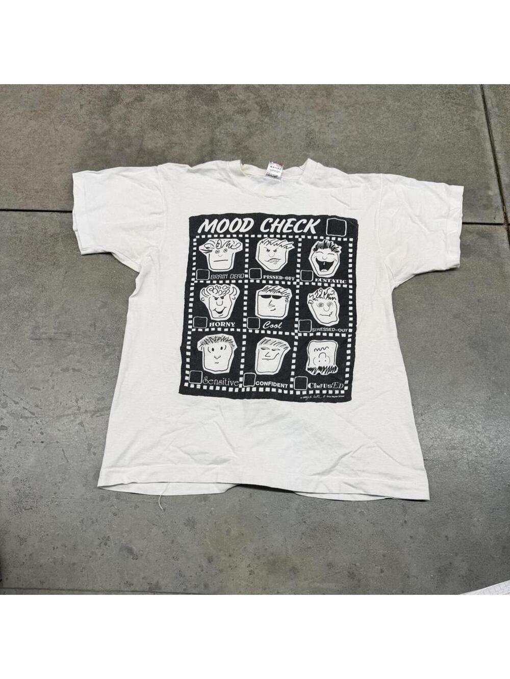 vintage mood check made in usa smiley face white shirt size large